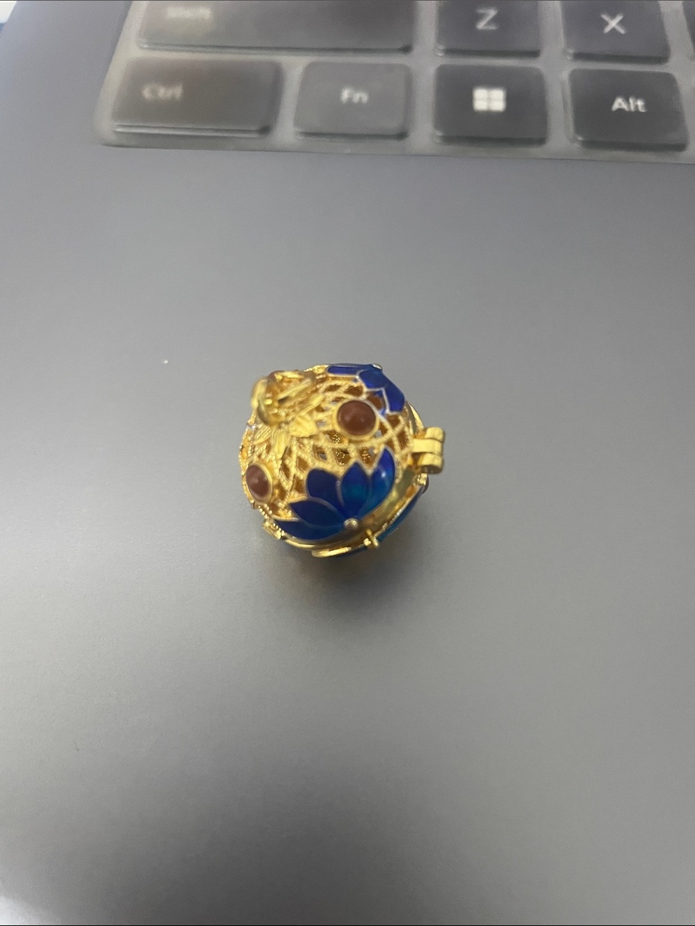 Gold-Tone Blue Enamel Lotus Charm Bracelet Accent